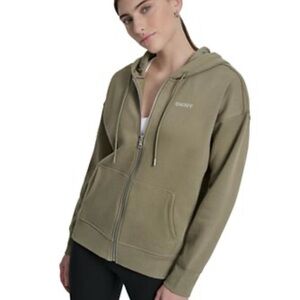 NWT DKNY Women's Khaki Zip-Up Hoodie Fleece size Medium
